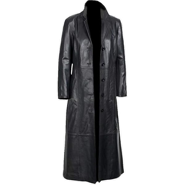 Womens Real Leather Trench Coat Mac Classic 3/4 Long Black